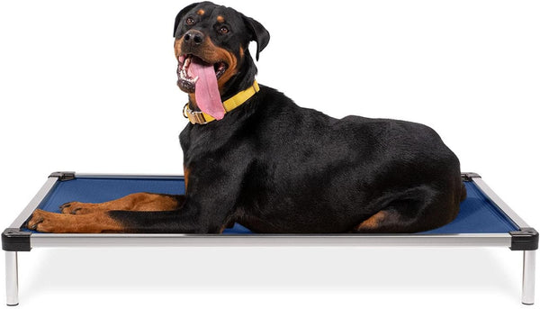 K9 Ballistics Chew Proof Elevated Outdoor Cooling Cot Bed for X Large Dogs - Virtually Indestructible, Preassembled, Withstands Aggressive Chewers - XL, Ripstop Blue Quartz - H7 - 871
