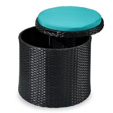 Best Choice Products Round Wicker Ottoman, Multipurpose Furniture w/ Removable Cushion, Steel Frame - Brown / Beige - K3 - 1961