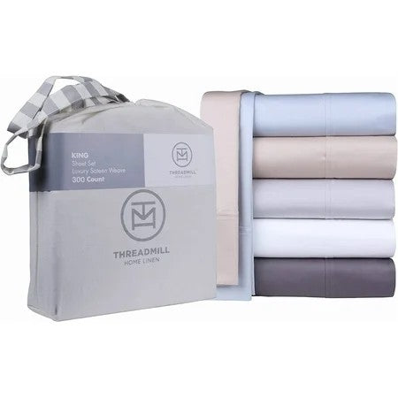 Threadmill Home Linen Cotton Twin Sheet Set | 100% Cotton Sheets for Twin Size Bed | Solid Sateen Twin Bed Sheets Set with 16  Deep Pocket | Soft Breathable 3-Piece Cooling Sheet Set | Beige 1378