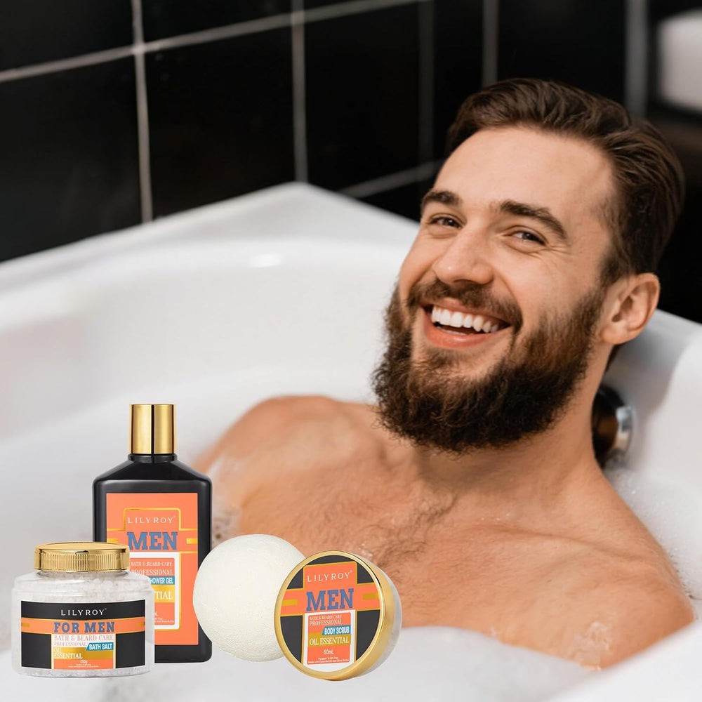 27Pcs Valentines Day Gifts Spa Gift Basket for Men - Bath and Body Gift Basket Set for Dad with Massager | Perfect Gifts for Christmas, Fathers Day, Birthday Gift Beard Bath Spa Gift Set for Men 1300