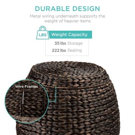 Best Choice Products Vintage Multipurpose Hyacinth Storage Organizer Tote Basket w/ Lid - Brown -A10 - 1510