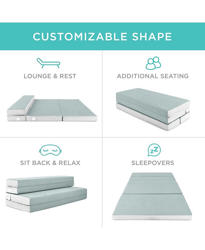 Best Choice Products 4in Thick Folding Portable Seafoam Mattress Topper w/ Carry Case, Washable Cover - Green - Full - D10 - 718