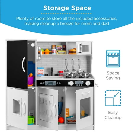 Best Choice Products Pretend Play Kitchen Wooden Toy Set for Kids w/ Telephone, Utensils, Oven, Microwave - White - A12 - 1489