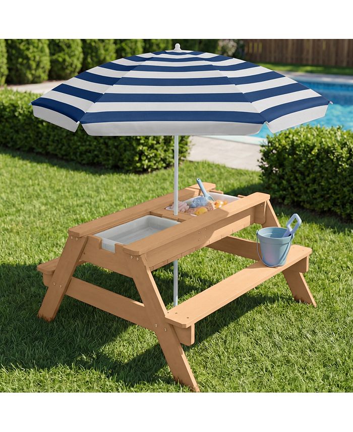 Best Choice Products Kids 3-in-1 Outdoor Convertible Activity Sand & Water Picnic Table w/ Umbrella - Blue 1766 -L2-0017 -L3-0031