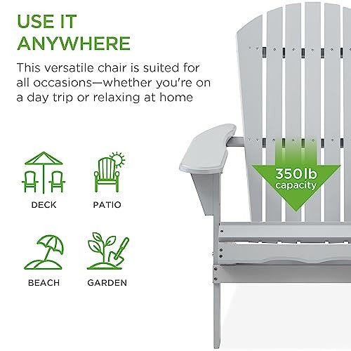 Folding Wooden Adirondack Chair, Accent Furniture W/ Natural Woodgrain - Slate Gray -B10-0588 -B10-0589
