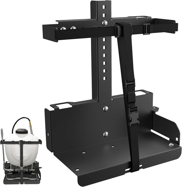 Adjustable Backpack Sprayer Rack Holder for Trailers,176 lb Capacity, Universal Fit for Trailers,Open or Enclosed, Landscape Equipment Storage, Black Powder Coated 1948