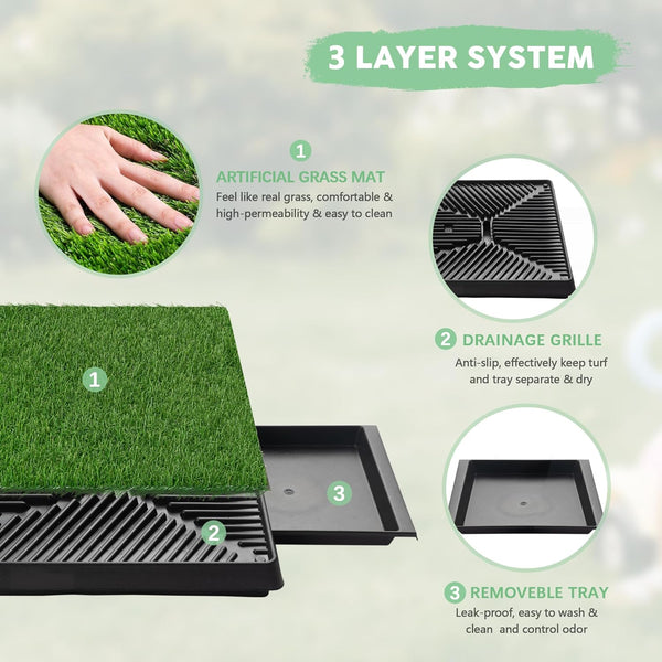 Dog Grass Pad With Tray, 25" x 20" Potty for Puppy Training, Reusable Artificial Pee Pad, Indoor/Outdoor Pet Toilet Loo, 3-Layer System - C4 - 525
