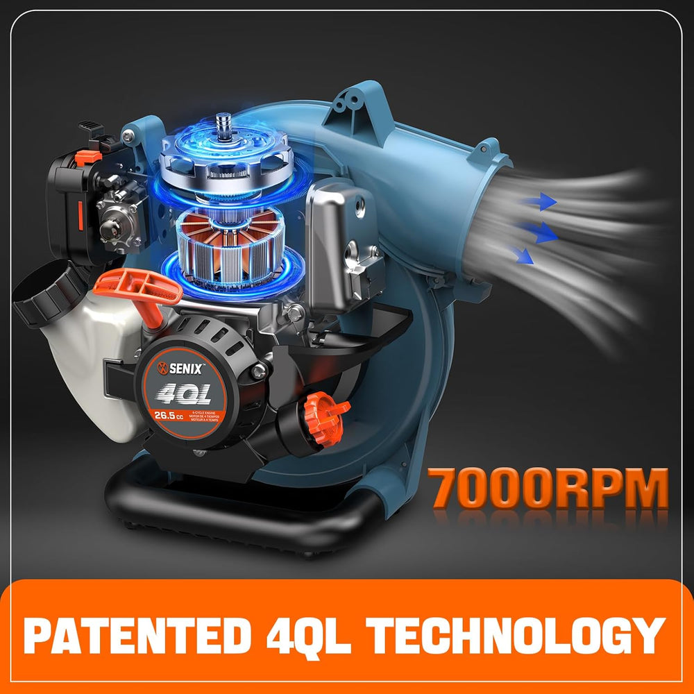 SENIX 4QL 26.5 cc 4-Cycle Handheld Gas Powered Leaf Blower for Lawn Care Clean Up, Up to 410 CFM and 125 MPH, Light Weight, Dual Grip Handle, BL4QL-L, Blue 1558