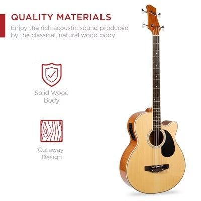 Best Choice Products 22-Fret Full Size Acoustic Electric Bass Guitar w/ 4-Band Equalizer, Adjustable Truss Rod - Natural - E10 - 1070