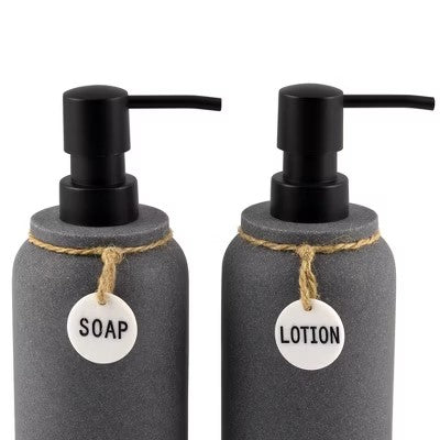 2pc Eton Lotion Pump Set Dark Gray - Allure Home Creations: Resin & Plastic, Hand Wash, 12.68oz Capacity - F12 - 293