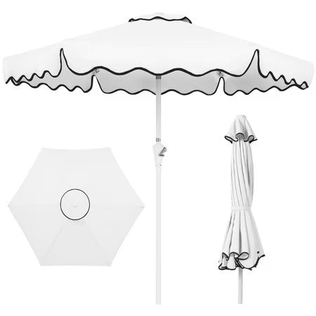 Best Choice Products 7.5ft Patio Market Umbrella with Wavy Trim, Fade-Resistant, Crank & Tilt, Wind Vent - White -K14-1929