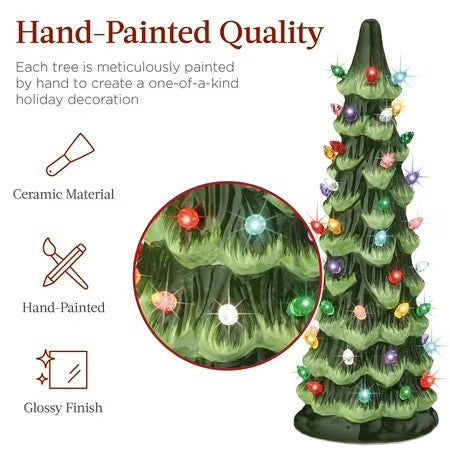 Best Choice Products Set of 3 XL Pre-Lit Hand-Painted Ceramic Tabletop Christmas Trees w/Multi Lights Green - H7 - 1079