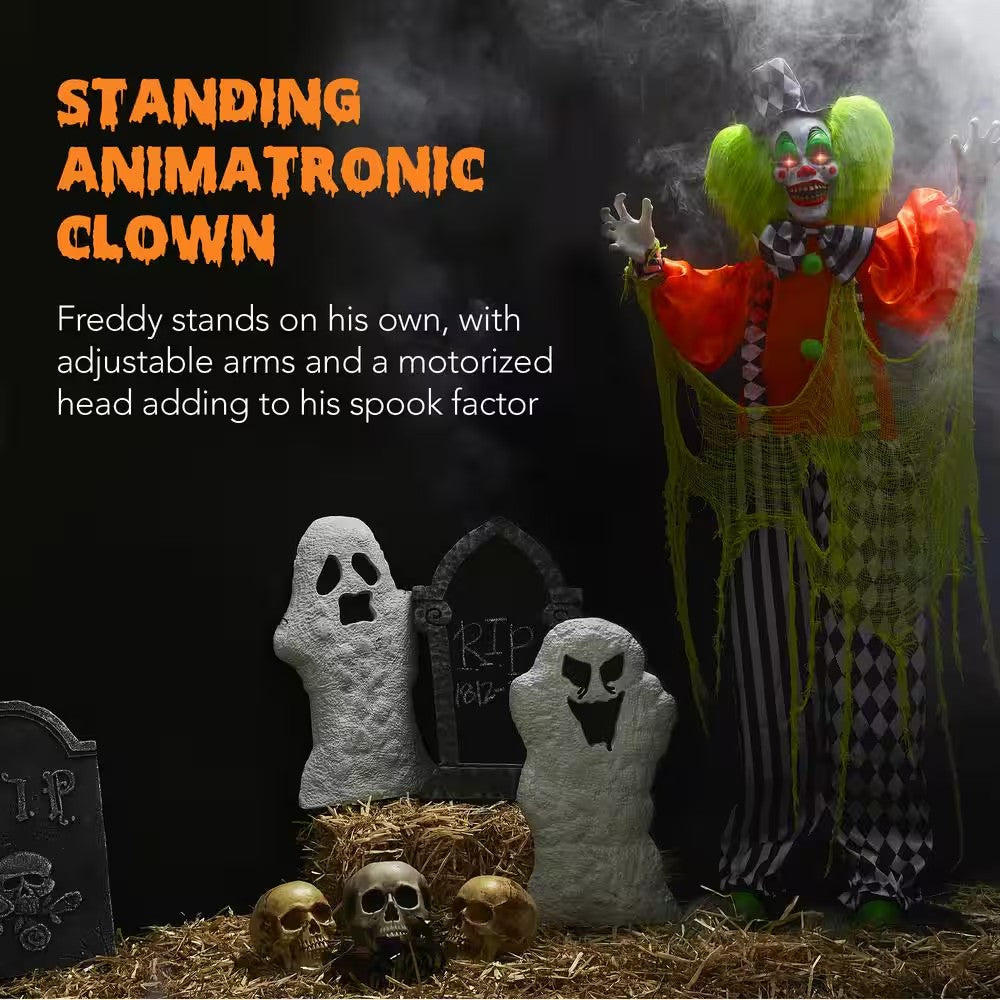 Funhouse Freddy 5.5 ft. Motion activated Animatronic Standing Killer Clown Outdoor Halloween Decoration - B2 - 1010