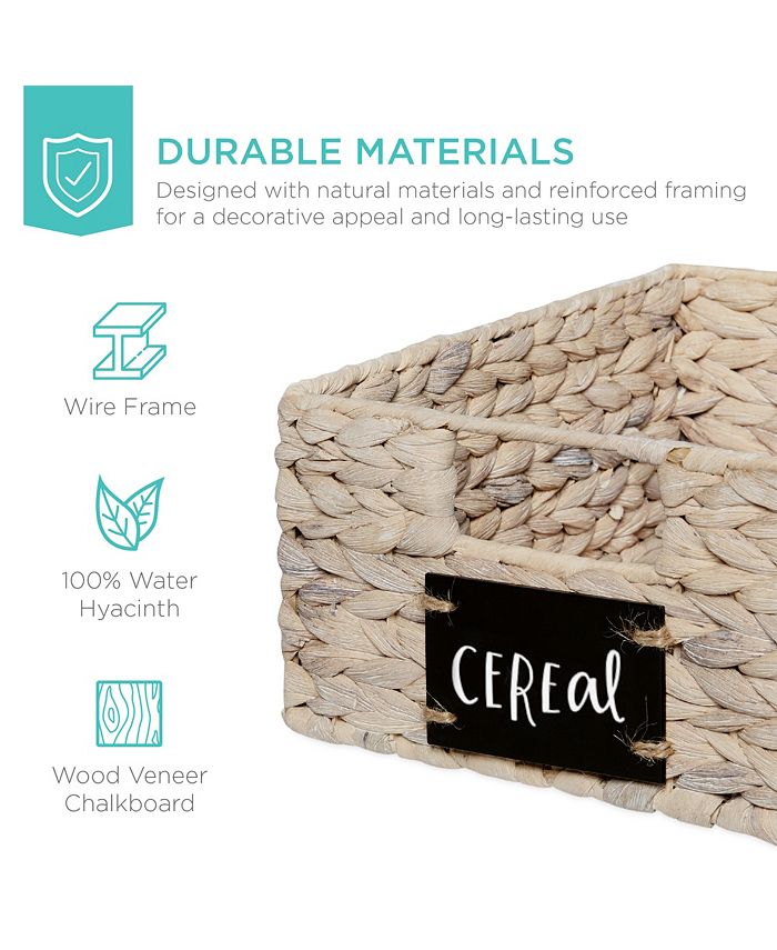 Best Choice Products Set of 4 12in Woven Water Hyacinth Pantry Baskets w/ Chalkboard Label, Chalk Marker - White - G3 - 1643