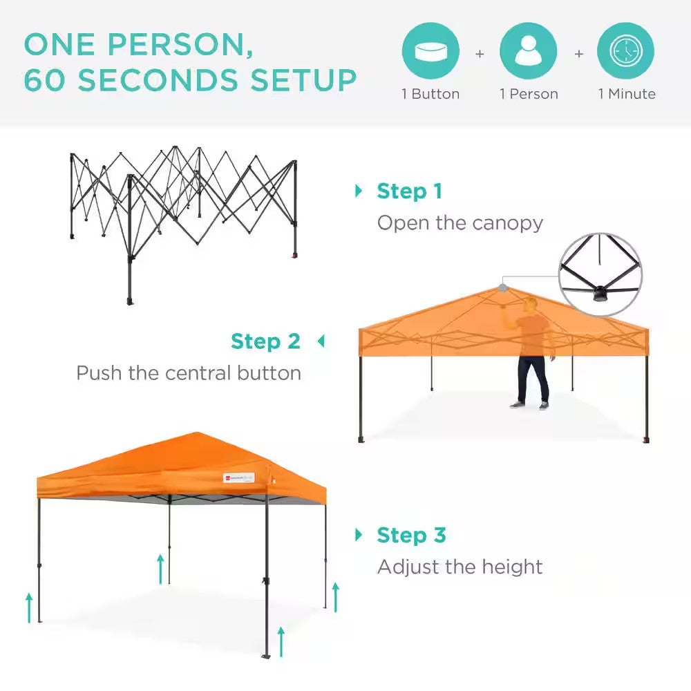 12 ft. x 12 ft. Orange Easy Setup Pop Up Canopy Instant Portable Tent with 1-Button Push and Carry Case - D9 - 1322