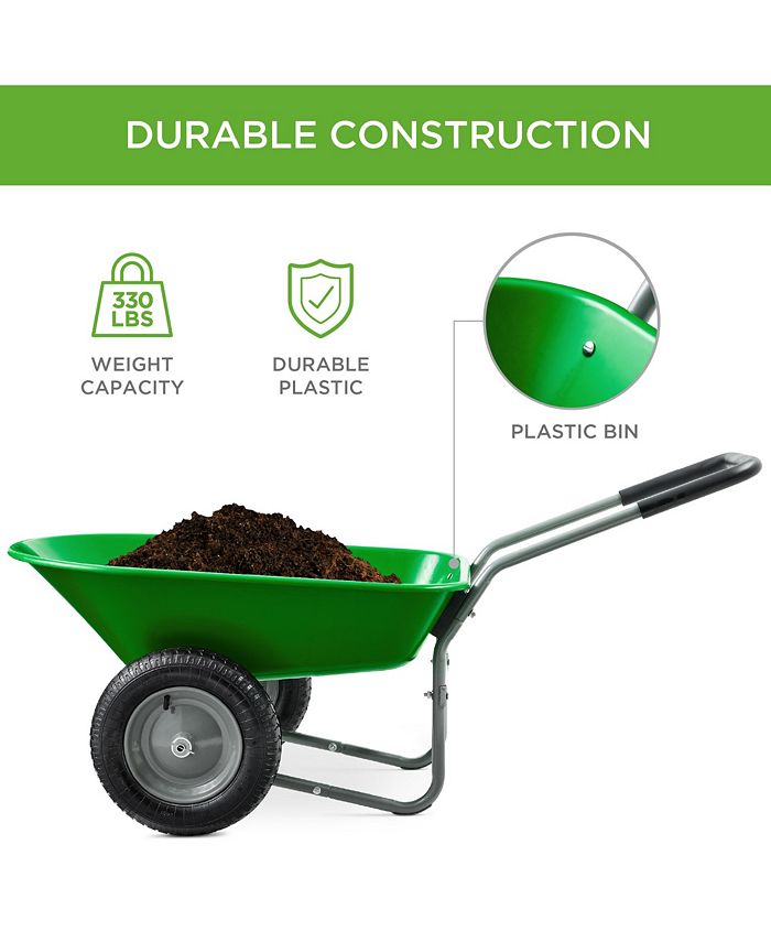 Best Choice Products Dual-Wheel Home Wheelbarrow Yard Garden Cart for Lawn, Construction - Green - NO SIZE - M4 - 1951