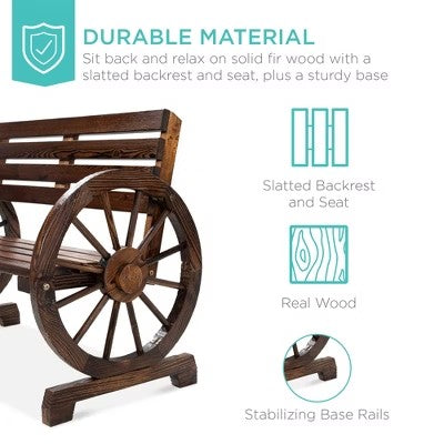 Best Choice Products 2-Person Wooden Wagon Wheel Bench for Patio, Garden, Outdoor Lounging w/ Rustic Design - Brown 1979