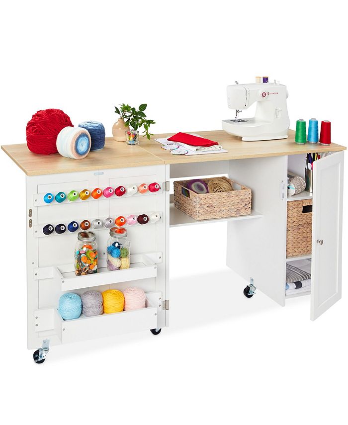 Best Choice Products Large Portable Multipurpose Folding Sewing Table w/ Magnetic Doors, Craft Storage - White -H2-0112