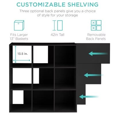 Best Choice Products 9-Cube Bookshelf, 13.5in Display Storage System, Organizer w/ Removable Back Panels - Black - L5 - 1976