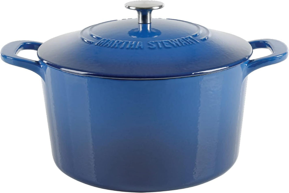 MARTHA STEWART Gatwick 7-Quart Enamel Cast Iron Dutch Oven Pot with Lid   Classic Blue   Durable Heavy-Duty Dutch Oven for Slow Cooking, Braising & Baking - C10 - 1255