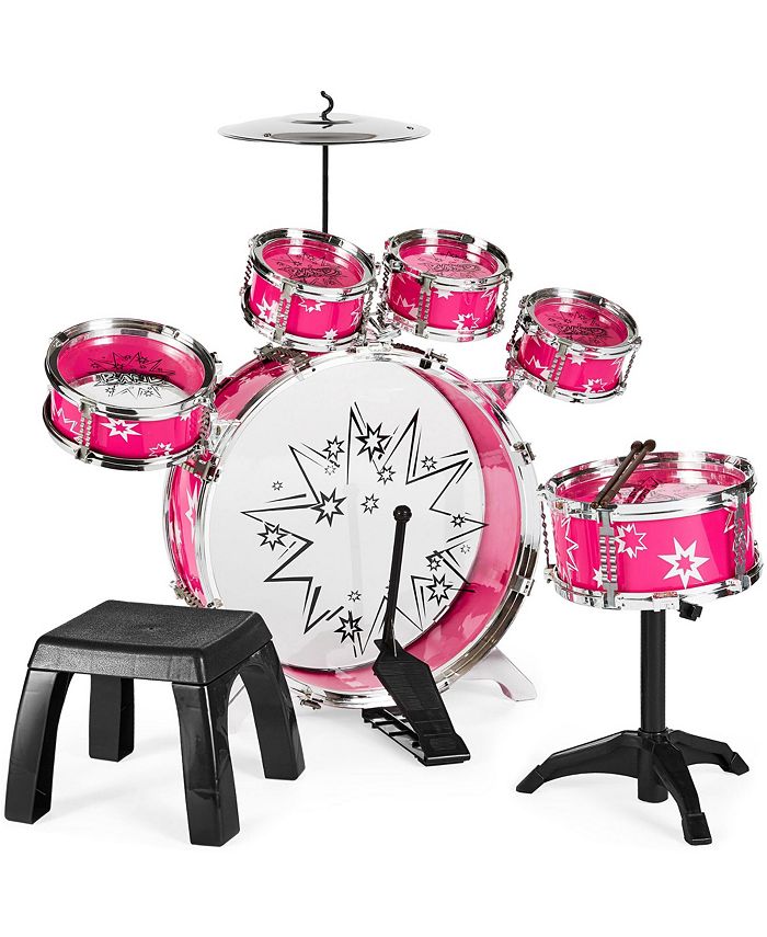 Best Choice Products 11-Piece Kids Starter Drum Set w/ Bass Drum, Tom Drums, Snare, Cymbal, Stool, Drumsticks - Pink - NO SIZE - B1 - 1004