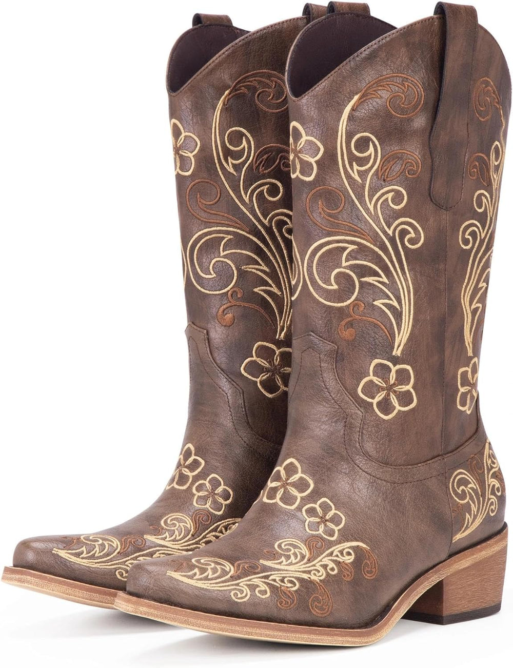 Cowboy Boots for Women Wide Calf - Cowgirl Boots with Pointed Toe and Chunky Heel for All-Day Comfort | Perfect for Country Music Festivals & Daily Wear - Size 5.5 - J13 - 255