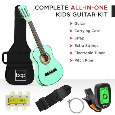 Best Choice Products 30in Kids Acoustic Guitar Beginner Starter Kit with Tuner, Strap, Case, Strings - SoCal Green - E3 - 965