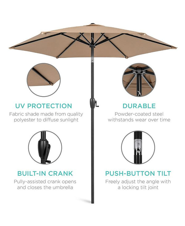 Best Choice Products 7.5ft Heavy-Duty Outdoor Market Patio Umbrella w/ Push Button Tilt, Easy Crank - Tan/Beige 1876
