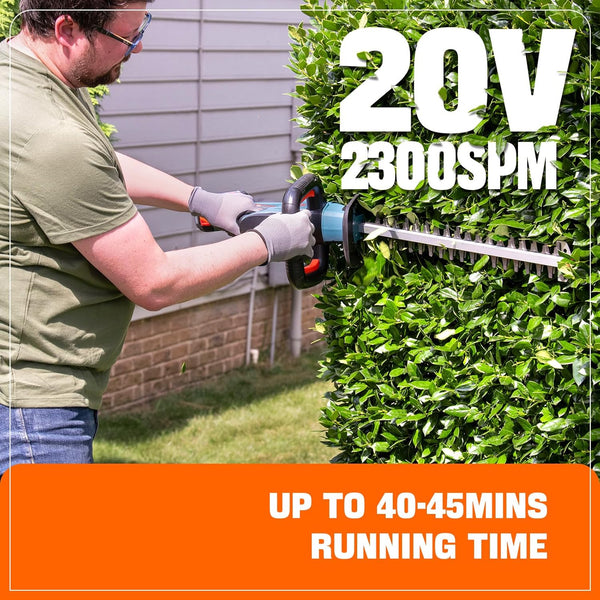 SENIX X2 20 Volt Max* 21-Inch Battery Powered Cordless Hedge Trimmer, Brushless Motor, Double-Sided Dual Action Blades, 3/4" Cutting Capacity, Includes Blade Cover, 2.5 Ah Battery & Charger (HTX2-M) 2000