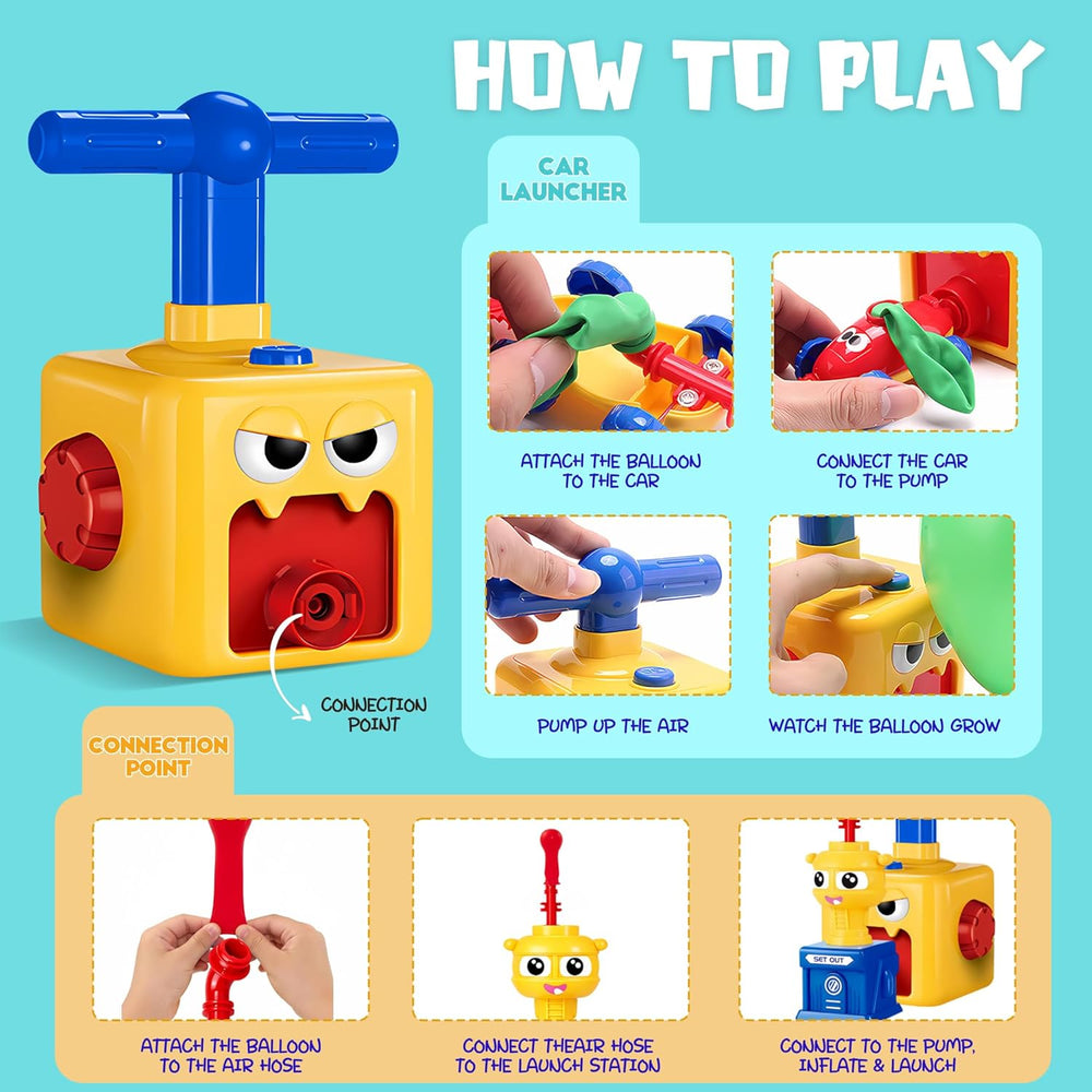 Balloon Car Toy, Balloon Launcher Toy Set with Pump and Rocket Tower, 3 Racing Cars Party Toys for Toddlers, STEM Fun for Kids Ages 3+ 1311