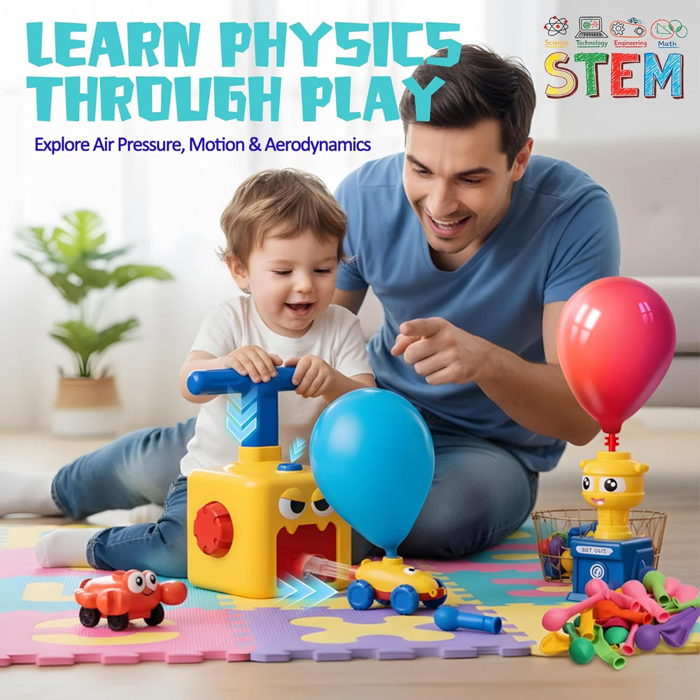 Balloon Car Toy, Balloon Launcher Toy Set with Pump and Rocket Tower, 3 Racing Cars Party Toys for Toddlers, STEM Fun for Kids Ages 3+ 1311