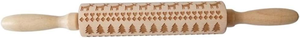 Christmas Wooden Rolling Pins Engraved Embossing Rolling Pin with Christmas Symbols for Baking Embossed Cookies - B10 - 1247