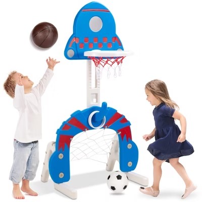 Best Choice Products 3-in-1 Toddler Basketball Hoop Sports Activity Center Grow With Me Play Set w/ Soccer, Ring Toss - A8 - 1460