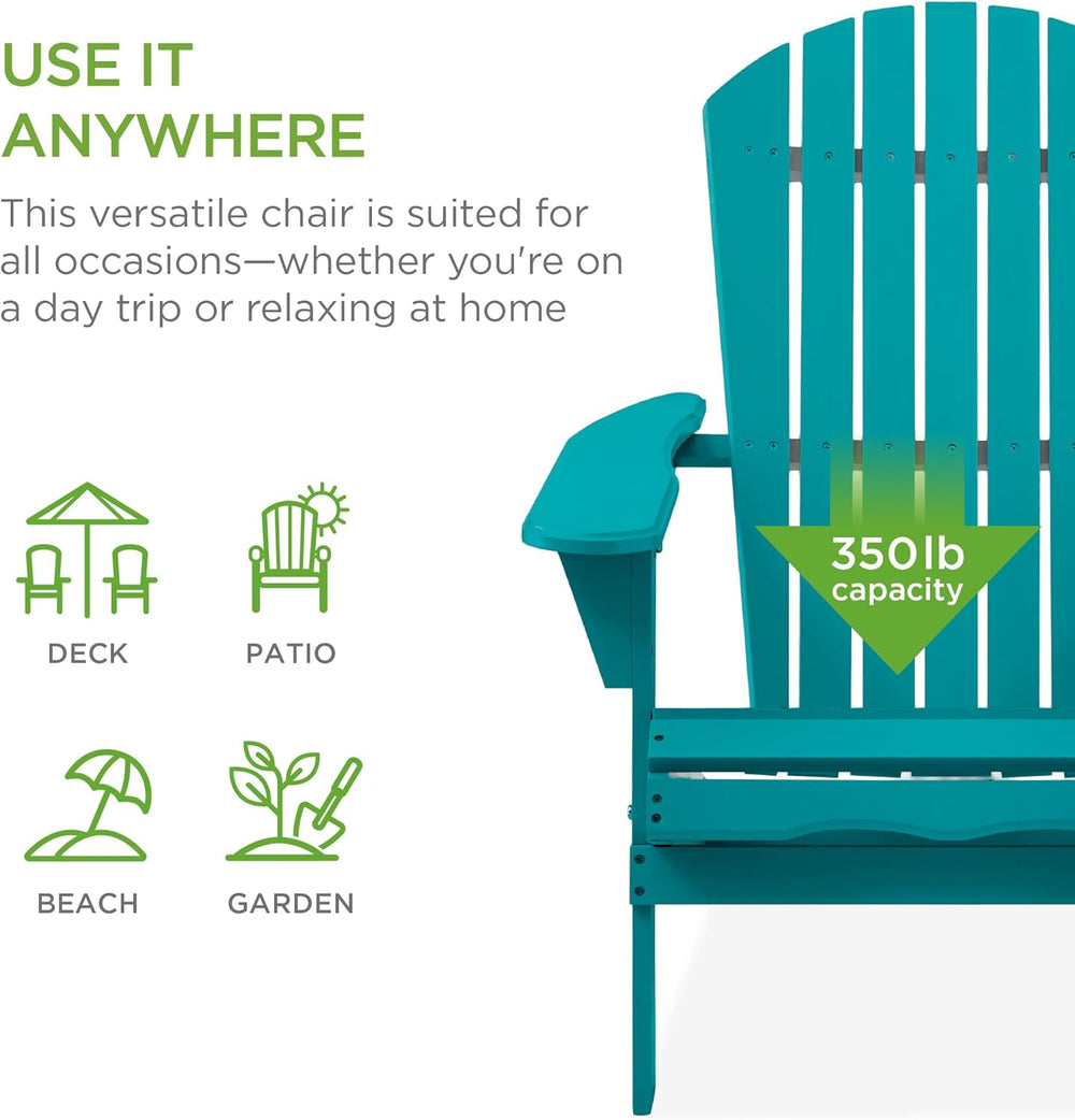 Best Choice Products Folding Adirondack Chair Outdoor Wooden Accent Furniture Fire Pit Lounge Chairs for Yard, Garden, Patio w/ 350lb Weight Capacity - Peacock Blue 1811