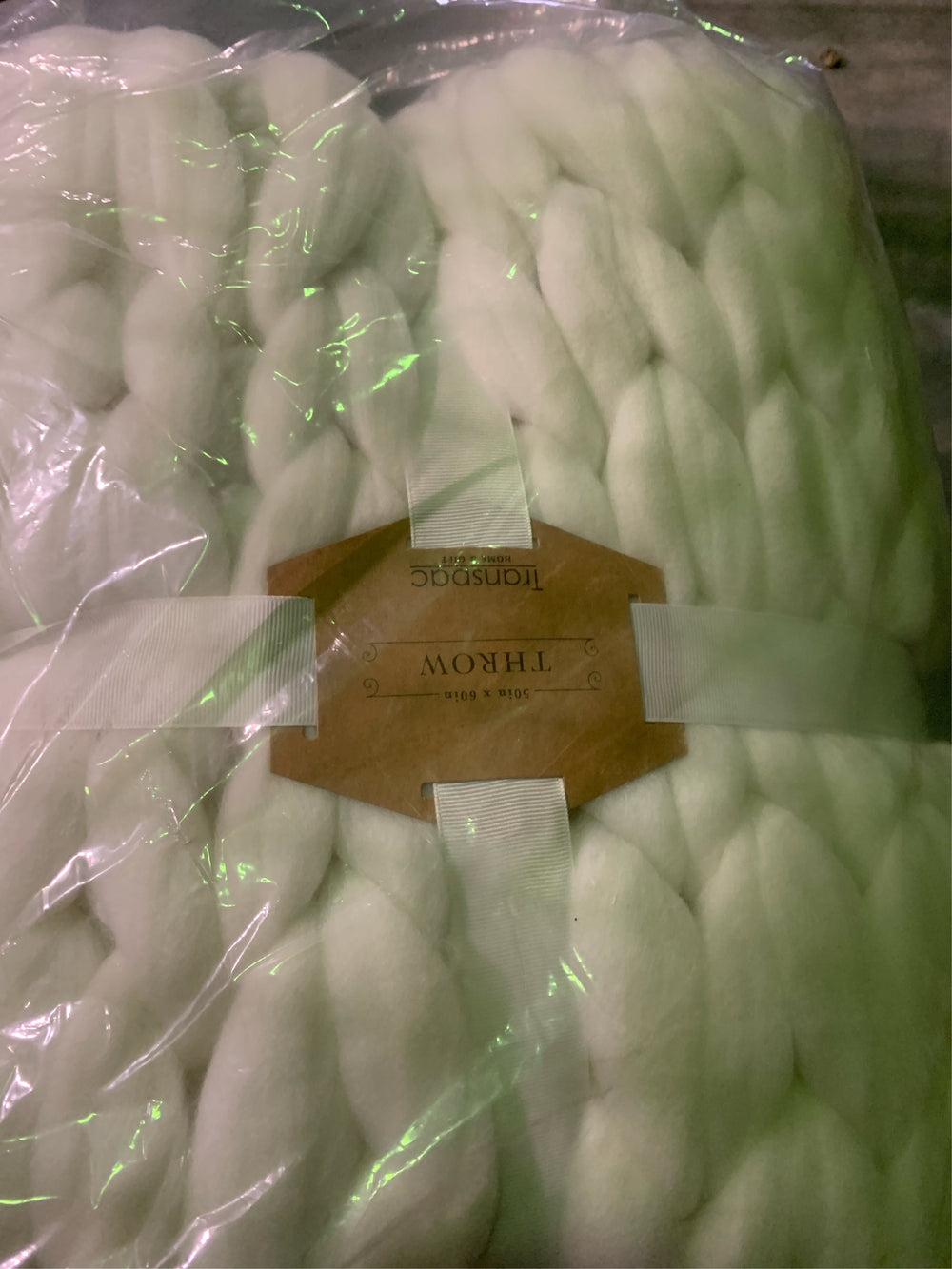 Transpac Polyester Creme Everyday Chunky Knitted Ivory Throw Blanket - C7 - 1399 -K8-0101