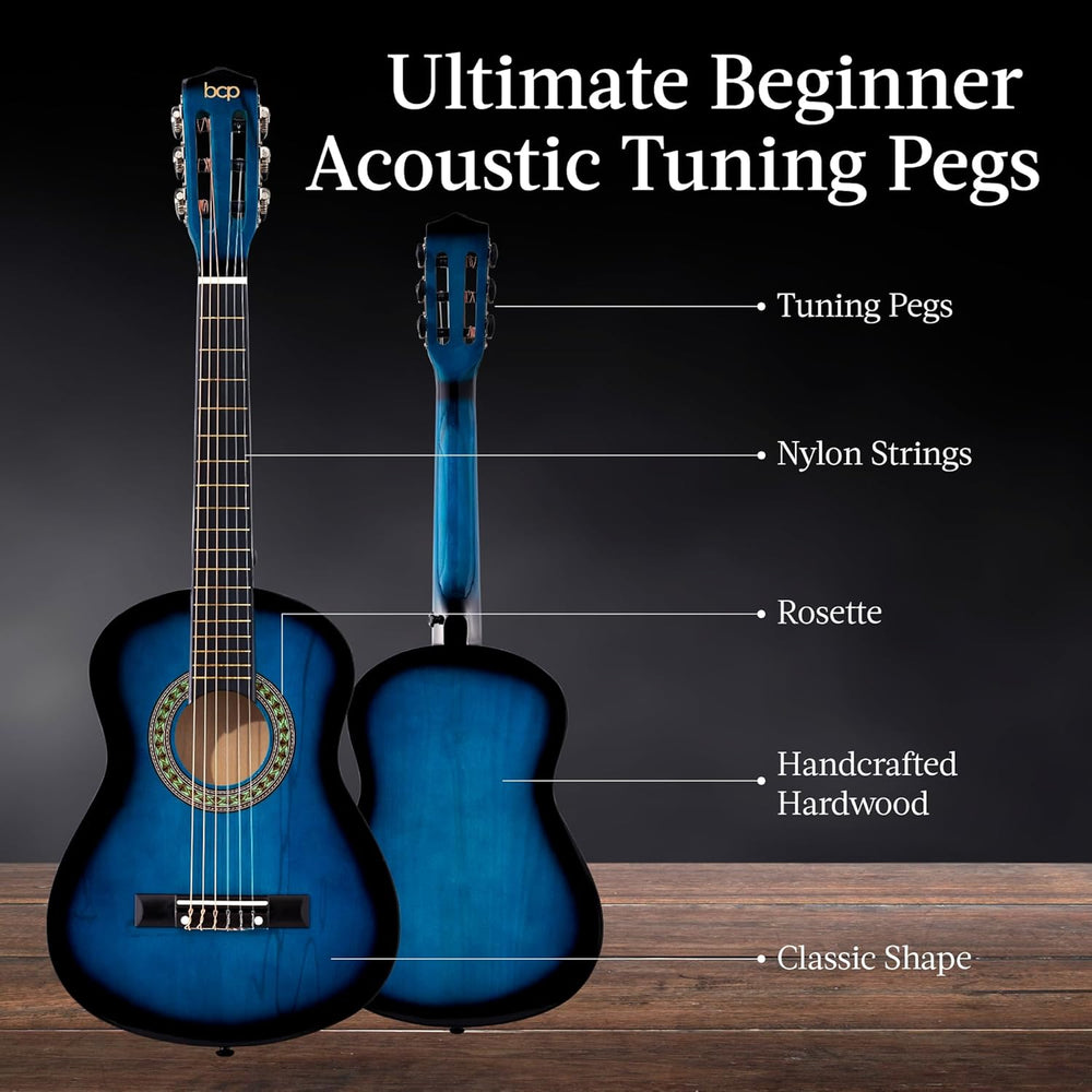 Best Choice Products 30in Kids Acoustic Guitar, All-in-One Beginner Starter Kit w/Strap, Case, Extra Strings, Rosette Inlay - Blueburst - E2 - 957