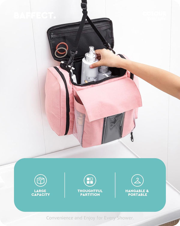 Baffect Shower Caddy Bag Dorm, Shower Bag Hanging With Mesh Bottom, Portable Shower Bag For College, Camper, Travel, Gym, Pink Shower Caddy For Girl 1976