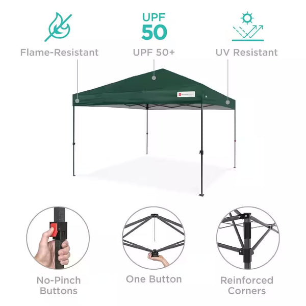 10 ft. x 10 ft. Dark Green Easy Setup Pop Up Canopy Instant Portable Tent with 1-Button Push and Carry Case 1757