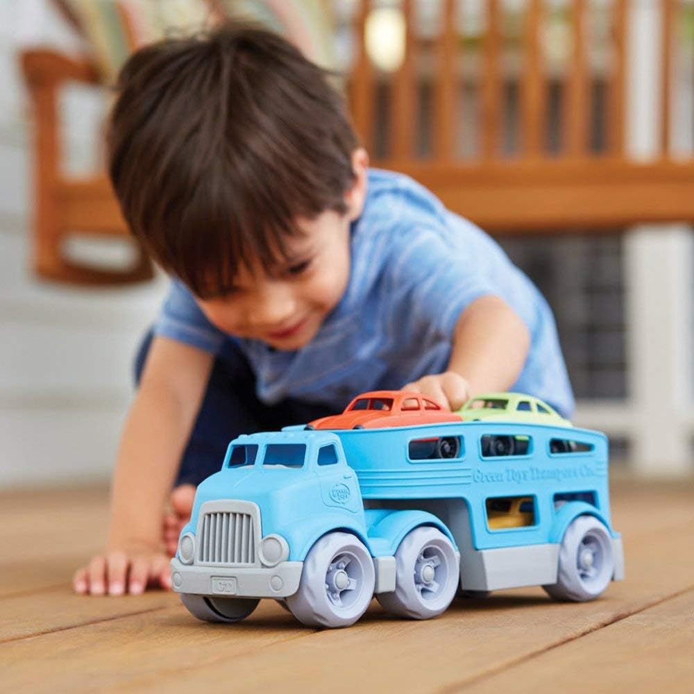 Green Toys Car Carrier, Blue - Pretend Play, Motor Skills, Kids Toy Vehicle. No BPA, phthalates, PVC. Dishwasher Safe, Recycled Plastic, Made in USA. 1462