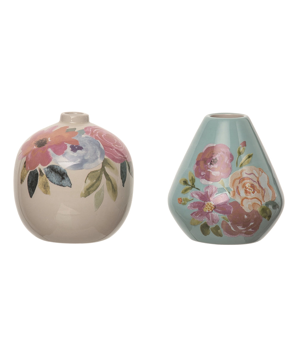 Transpac Dolomite 4 in. Multicolor Spring Floral Boutique Vase Set of 2 - G9 - 159