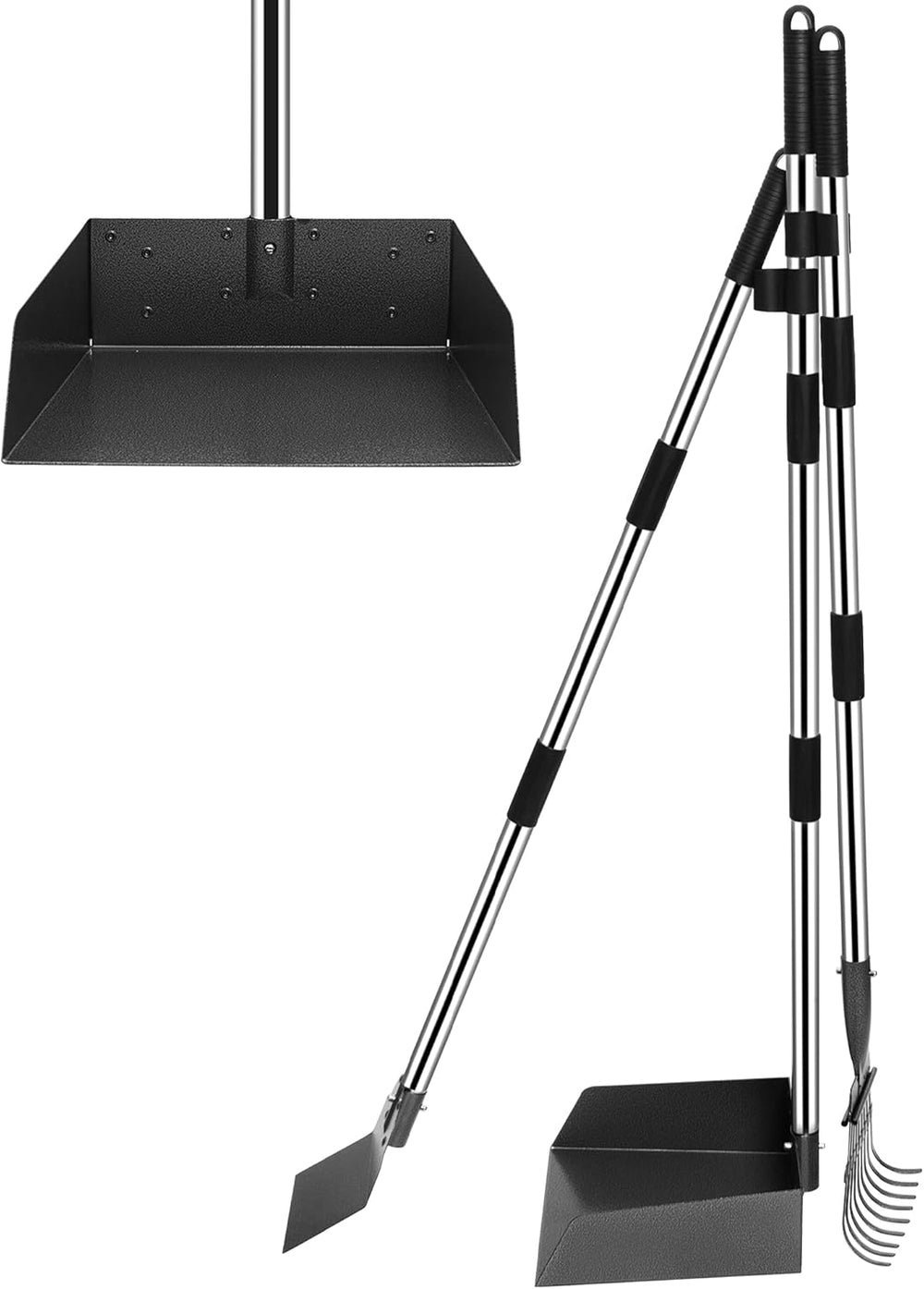 Niubya Pooper Scooper for Dogs, Metal Poop Scooper Tray and Rake Set with Adjustable Long Handle, Dog Pooper Scooper for Pet Waste Removal - B4 - 515