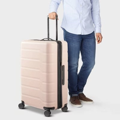 Hardside Large Checked Suitcase Pink - Open Story 1708