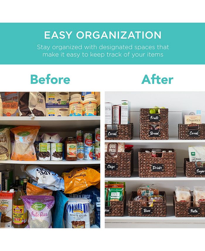 Best Choice Products Set of 2 16in Woven Water Hyacinth Pantry Baskets w/ Chalkboard Label, Chalk Marker - Brown -A3-1032