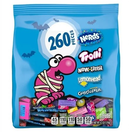 Halloween Classic Fun Trick-or-Treat Assortment with Nerds, Trolli, Now and Later, Lemonhead, Gobstoppers, 260 Pieces, Halloween Candy, 69.3 Ounces, Variety Bag - QTY 2 - X51