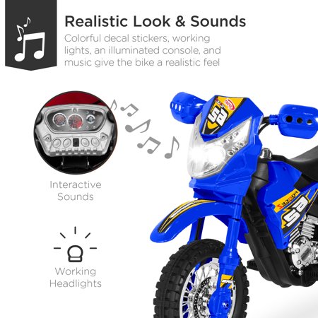 Best Choice Products 6V Kids Electric Battery Powered Ride On Motorcycle w/ Training Wheels, Lights, Music - Blue - H4 - 1632