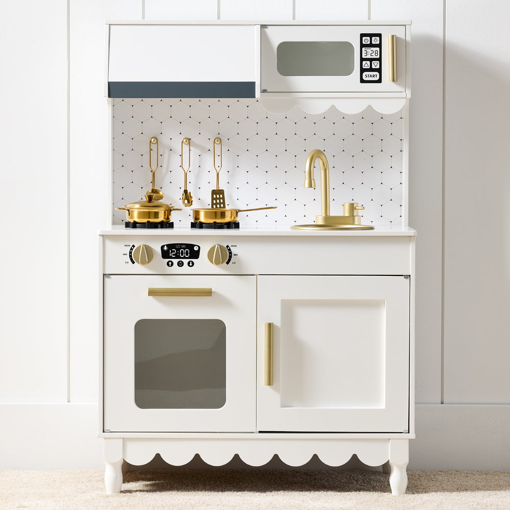 Best Choice Products Wooden Cottage Kids Pretend Play Kitchen with 5 Accessories and Toy Storage - White - A3 - 1421