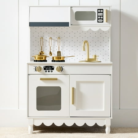 Best Choice Products Wooden Cottage Kids Pretend Play Kitchen with 5 Accessories and Toy Storage - White - A12 - 1487