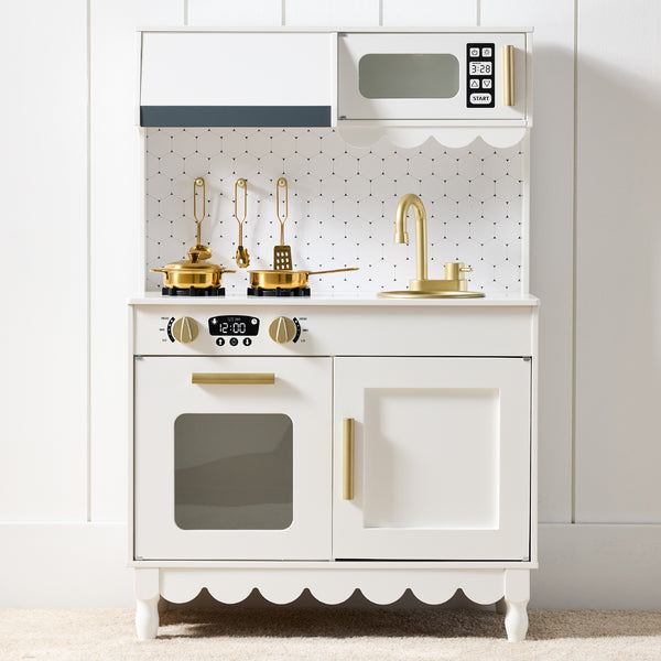 Best Choice Products Wooden Cottage Kids Pretend Play Kitchen with 5 Accessories and Toy Storage - White - A12 - 1487