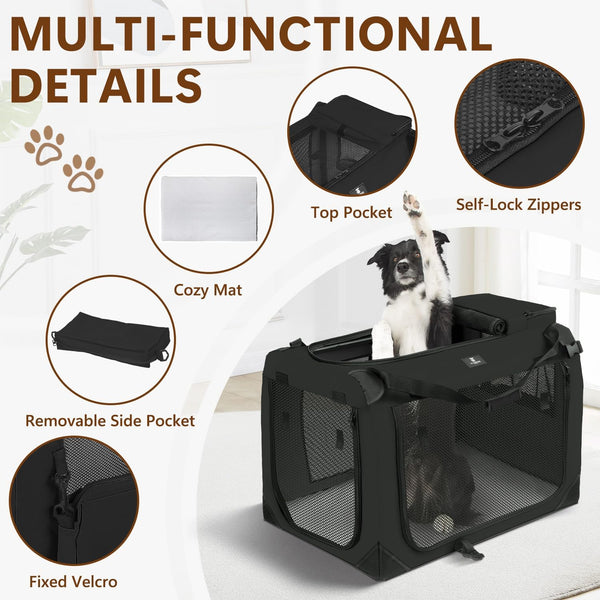 X-ZONE PET Dog Crate 3-Door Kennel, Collapsible Portable Soft Sided Pet Carriers for Indoor & Outdoor, Multiple (24-Inch, Carbon Black) 1837
