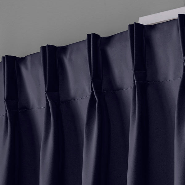 Exclusive Home 108-in Peacoat Blue Room Darkening Interlined Pinch Pleat Curtain Panel Pair -G13-1929